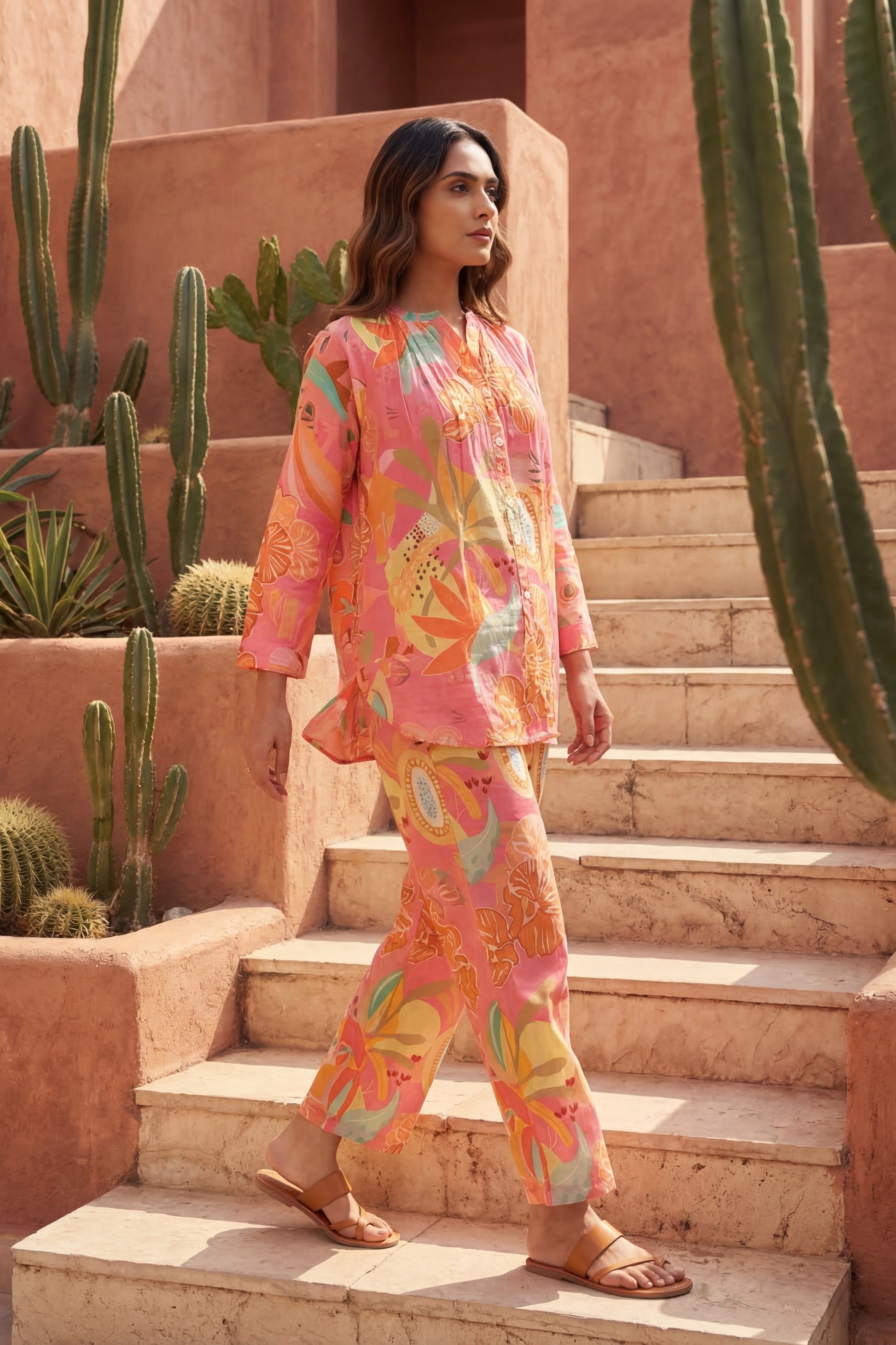 Blossom Bliss Pink Ornamental Cotton Co-ord Set | Hukum Jaipur