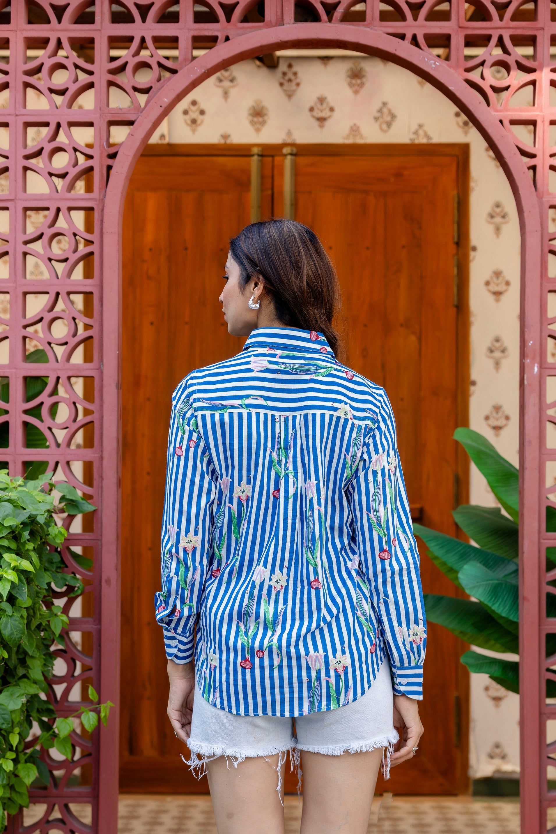 Riviera Bloom Striped Cotton Shirt - Hukum Jaipiur