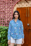 Riviera Bloom Striped Cotton Shirt - Hukum Jaipiur