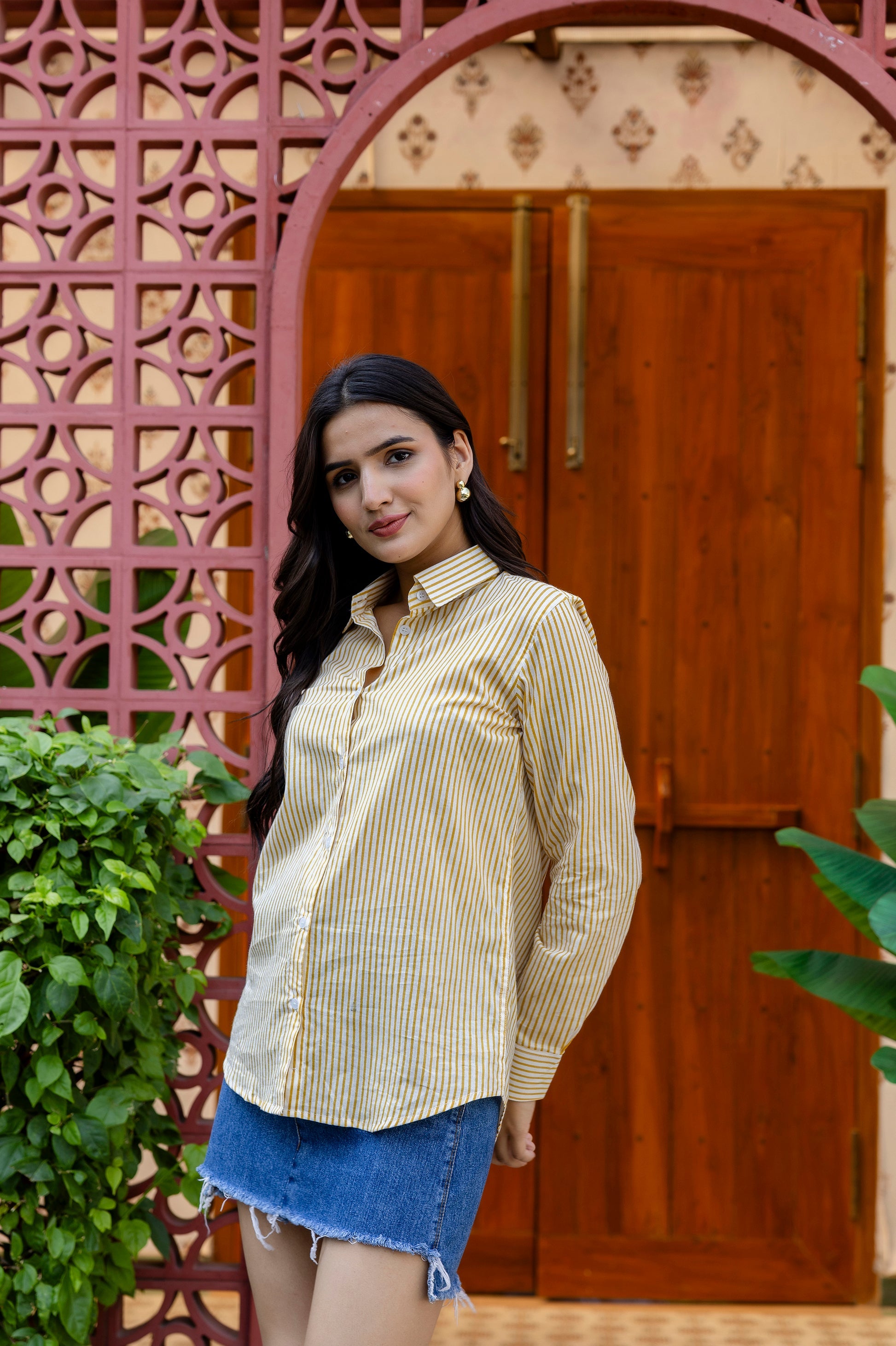 Golden Hour Striped Cotton Shirt - Hukum Jaipur