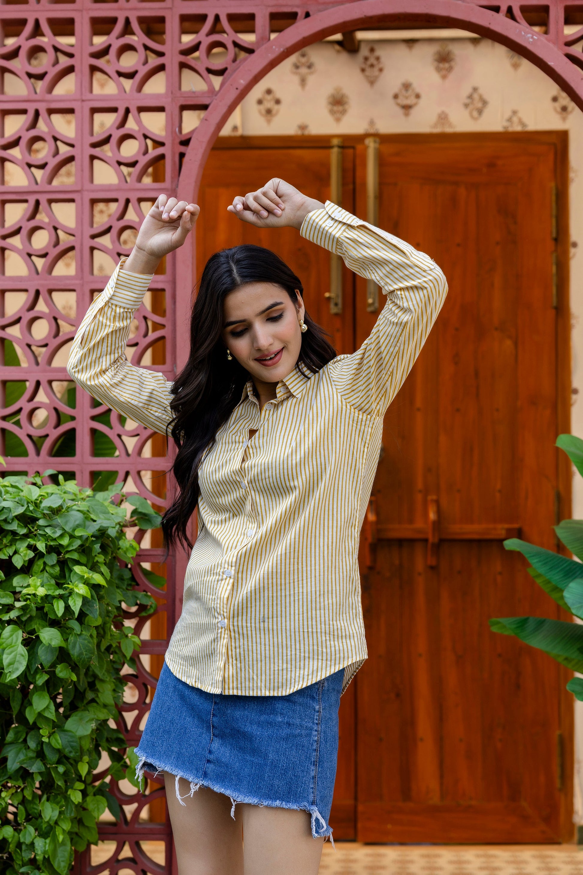 Golden Hour Striped Cotton Shirt - Hukum Jaipur