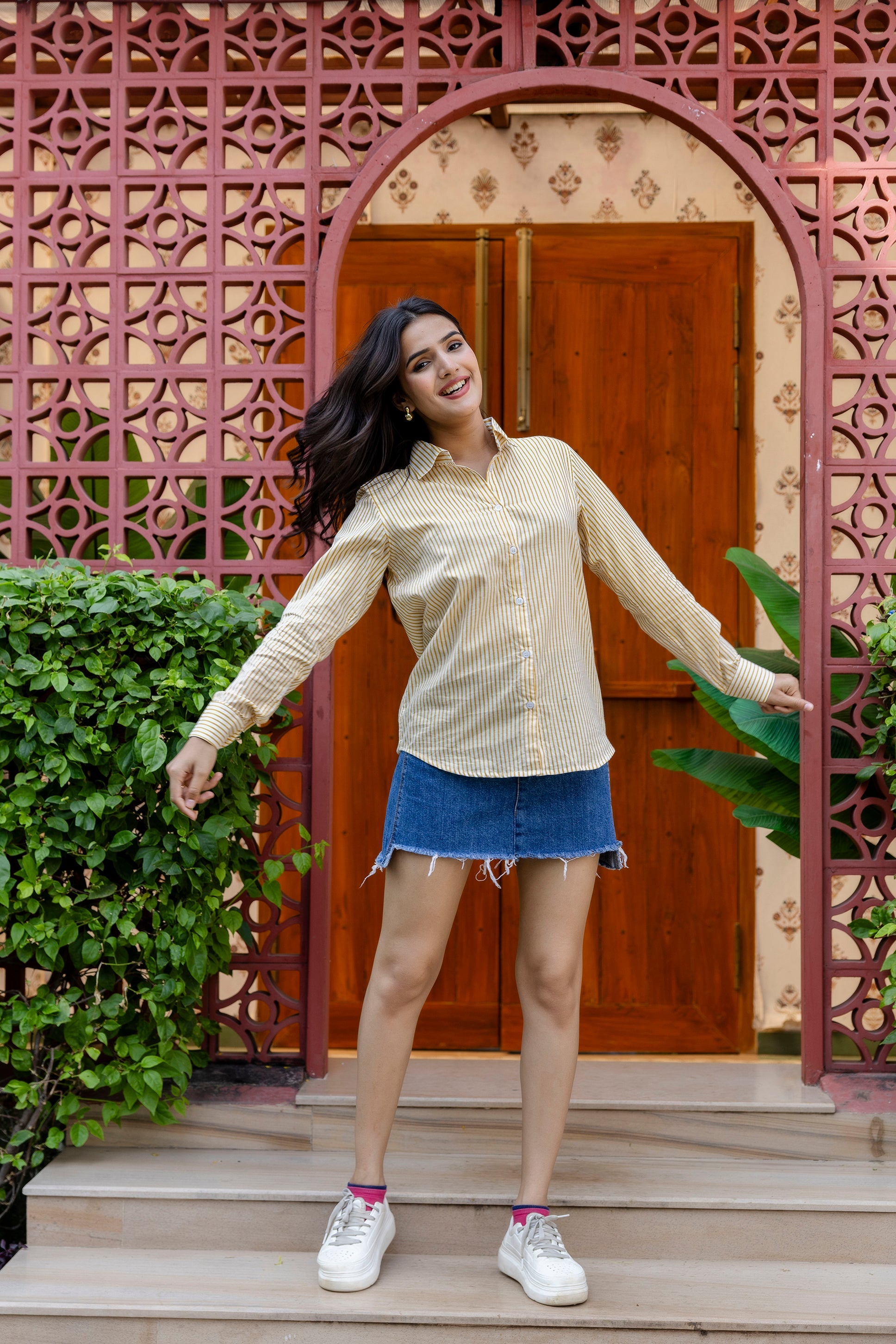 Golden Hour Striped Cotton Shirt - Hukum Jaipur