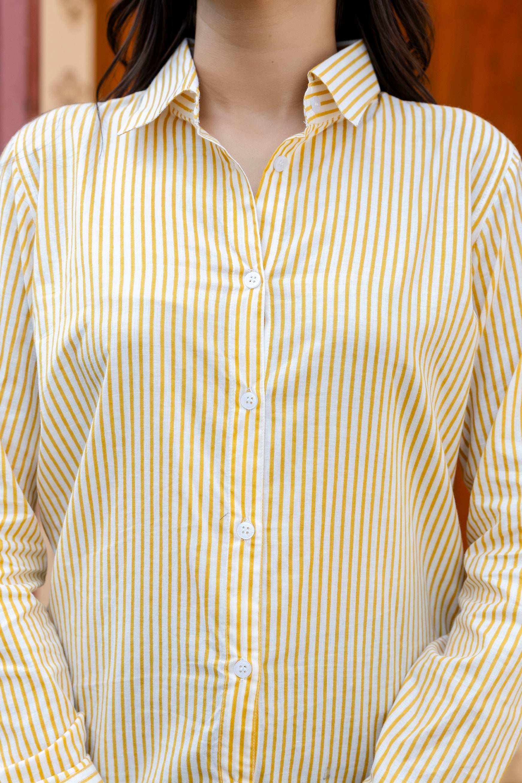 Golden Hour Striped Cotton Shirt - Hukum Jaipur