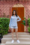 Azure Hearts Striped Cotton Shirt - Hukum Jaipur