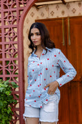 Azure Hearts Striped Cotton Shirt - Hukum Jaipur