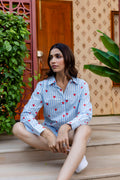 Azure Hearts Striped Cotton Shirt - Hukum Jaipur