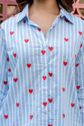 Azure Hearts Striped Cotton Shirt - Hukum Jaipur