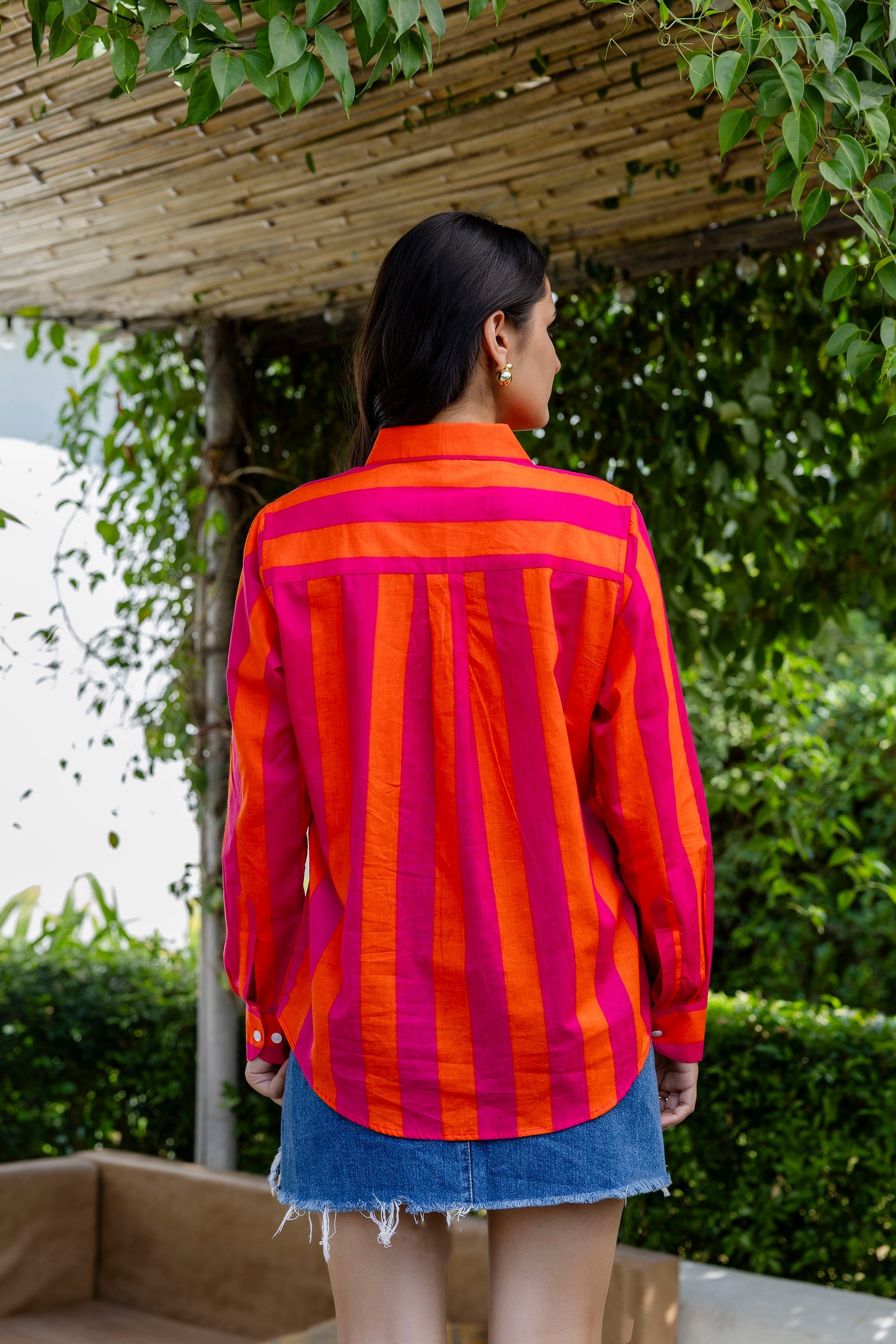 Tangerine Tango Striped Cotton Shirt - Hukum Jaipur