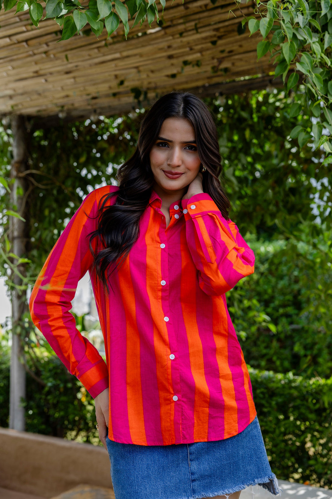 Tangerine Tango Striped Cotton Shirt - Hukum Jaipur