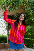 Tangerine Tango Striped Cotton Shirt - Hukum Jaipur