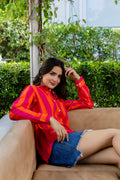 Tangerine Tango Striped Cotton Shirt - Hukum Jaipur