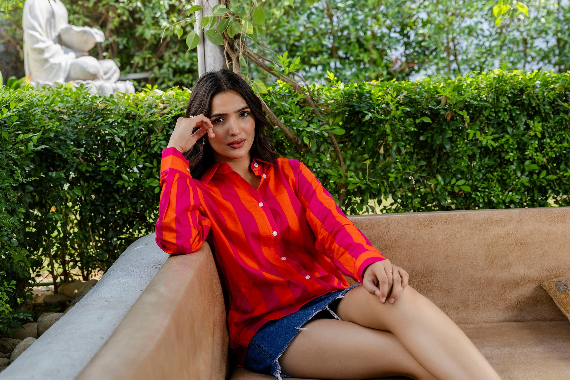 Tangerine Tango Striped Cotton Shirt - Hukum Jaipur