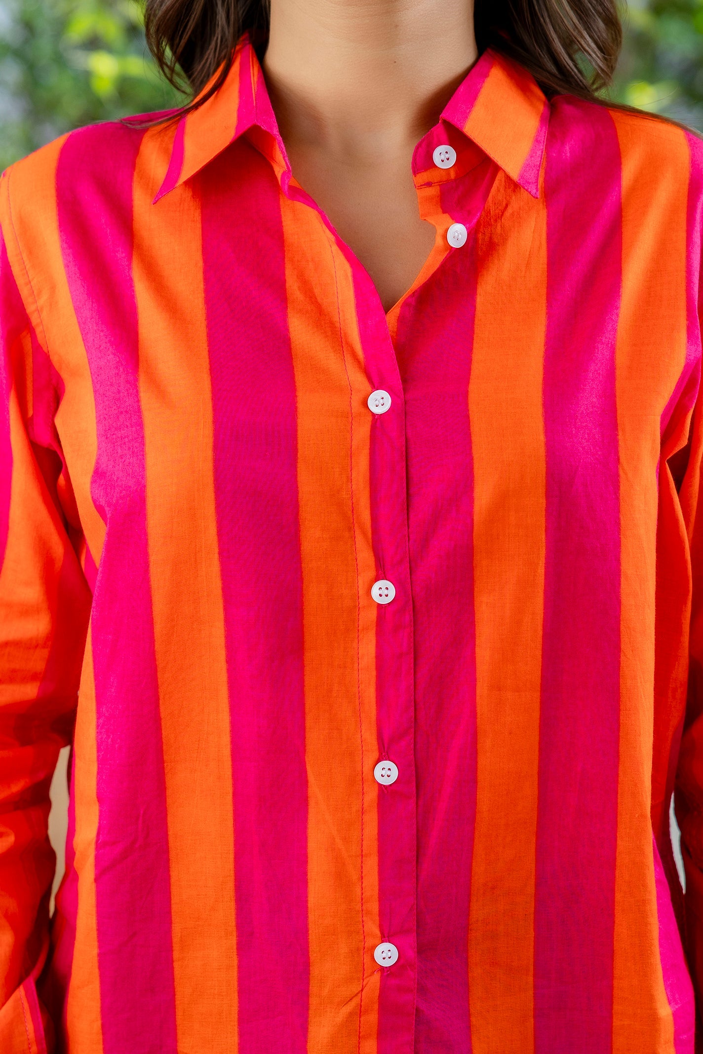 Tangerine Tango Striped Cotton Shirt - Hukum Jaipur