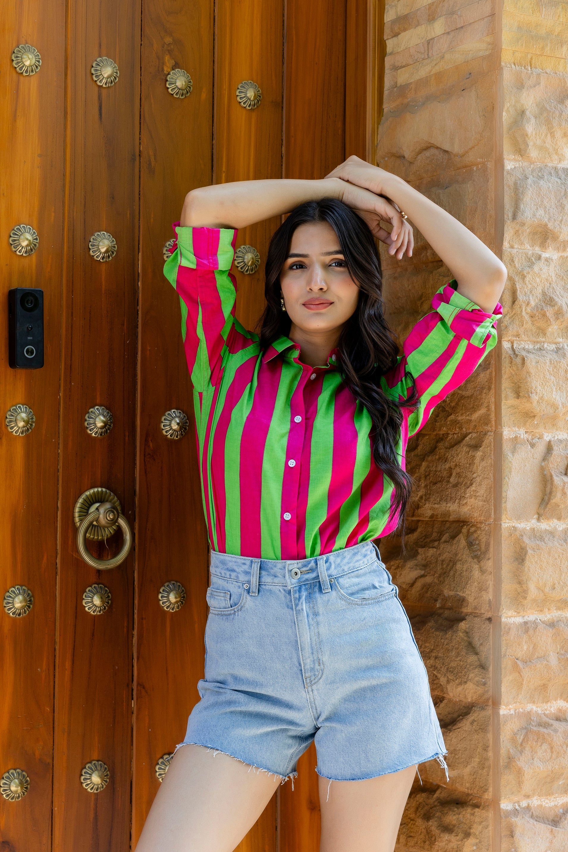 Fuchsia Fiesta Striped Cotton Shirt - Hukum Jaipur