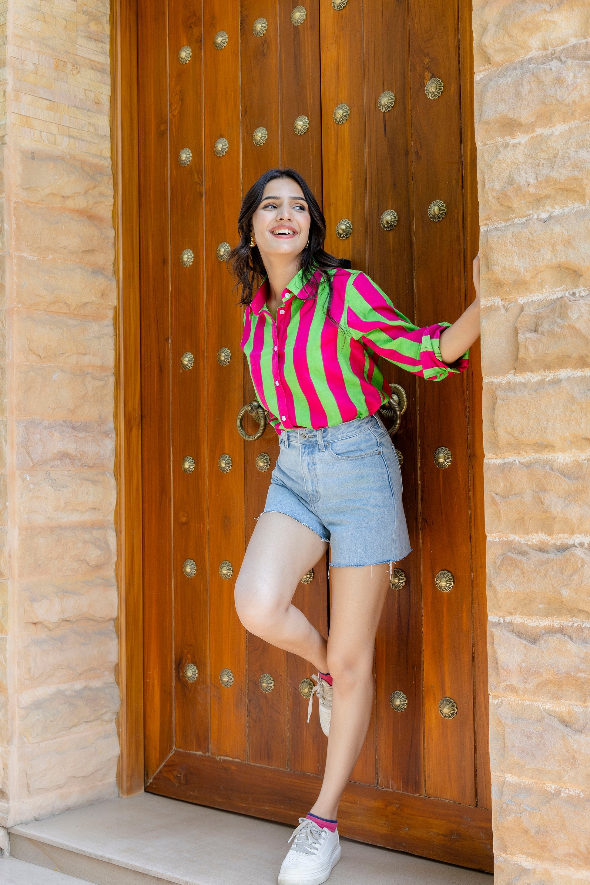 Fuchsia Fiesta Striped Cotton Shirt - Hukum Jaipur