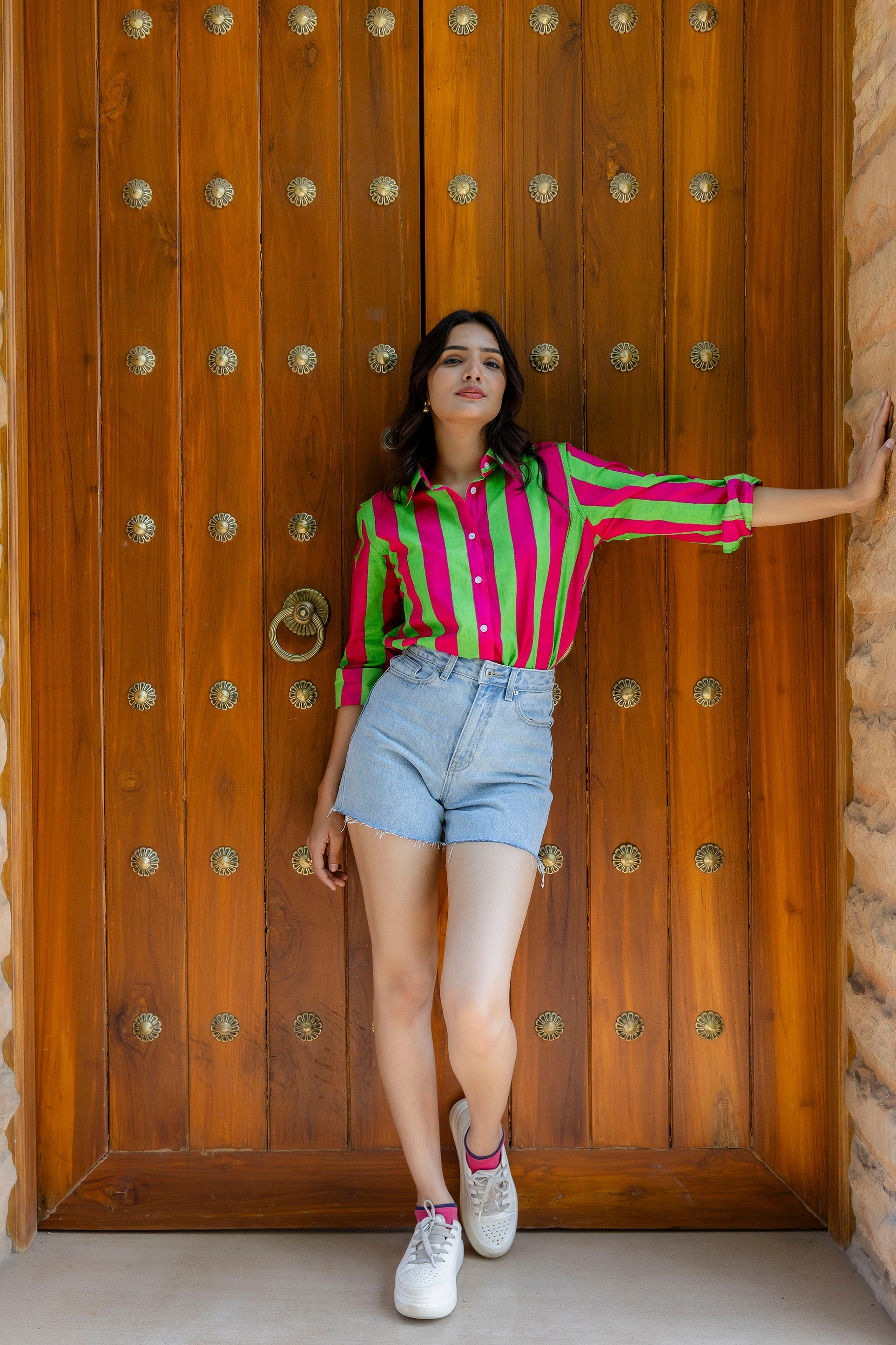 Fuchsia Fiesta Striped Cotton Shirt - Hukum Jaipur