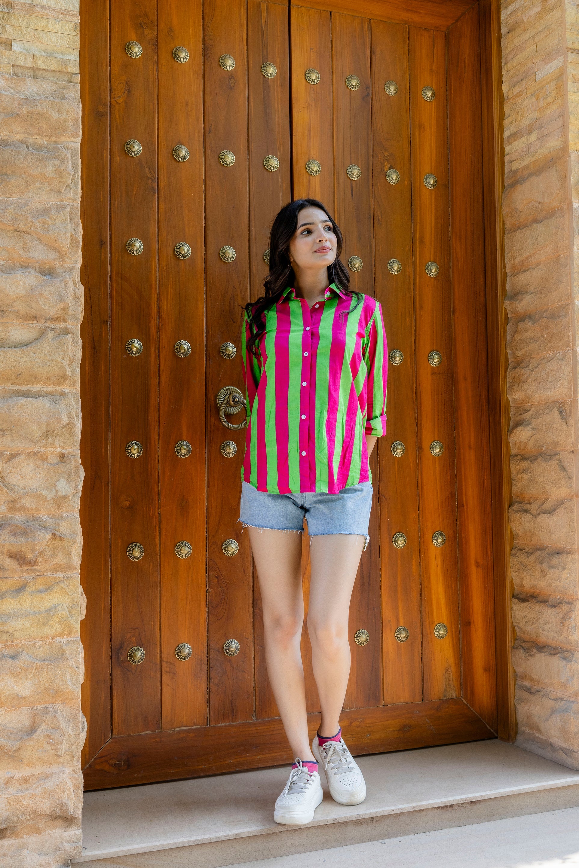 Fuchsia Fiesta Striped Cotton Shirt - Hukum Jaipur