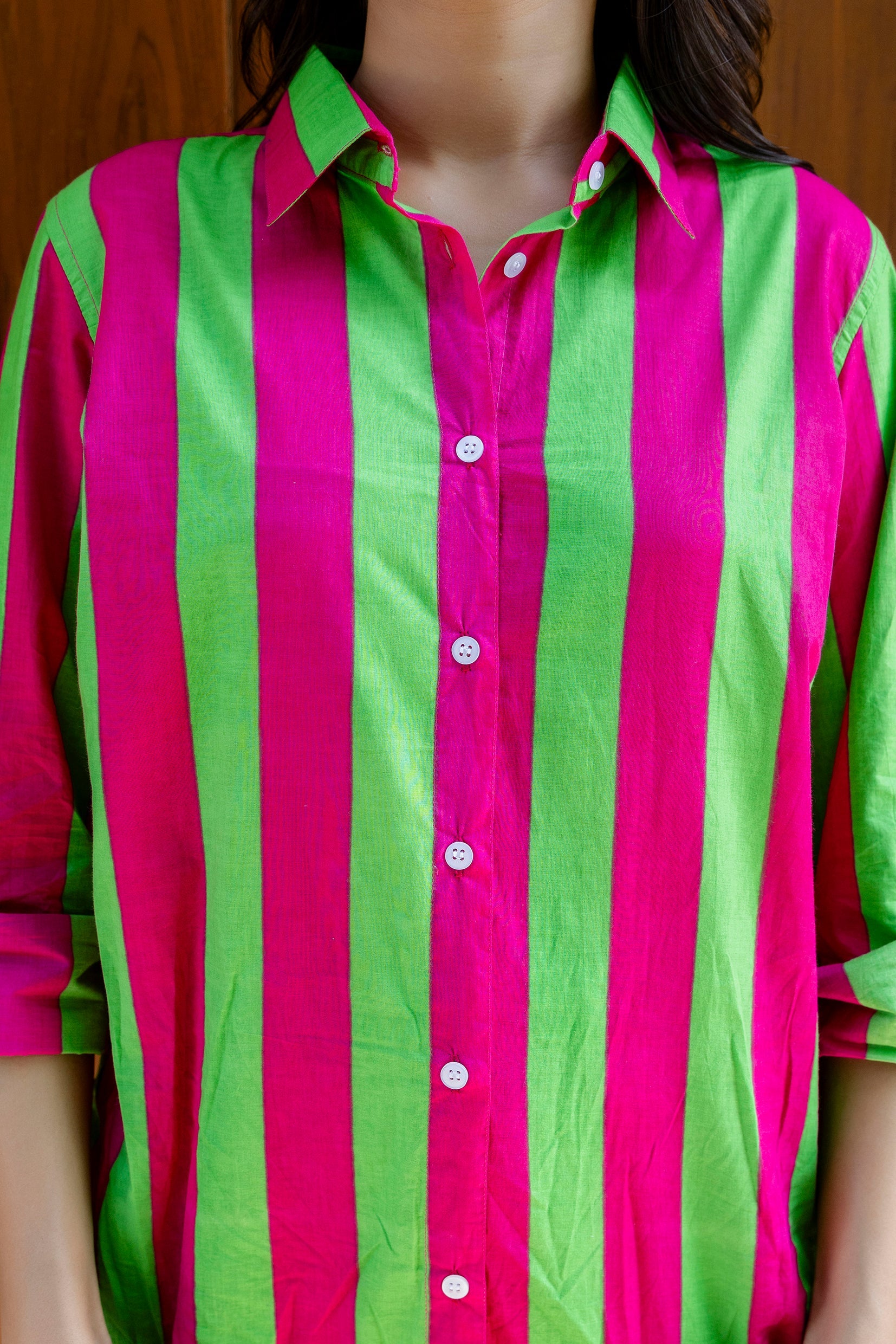 Fuchsia Fiesta Striped Cotton Shirt - Hukum Jaipur
