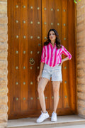 Bubblegum Bliss Striped Cotton Shirt - Hukum Jaipur