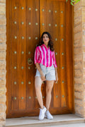 Bubblegum Bliss Striped Cotton Shirt - Hukum Jaipur