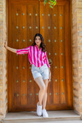 Bubblegum Bliss Striped Cotton Shirt - Hukum Jaipur