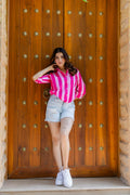 Bubblegum Bliss Striped Cotton Shirt - Hukum Jaipur