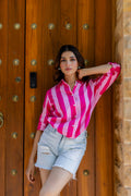 Bubblegum Bliss Striped Cotton Shirt - Hukum Jaipur