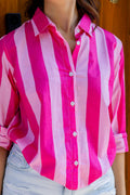 Bubblegum Bliss Striped Cotton Shirt - Hukum Jaipur