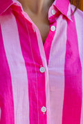 Bubblegum Bliss Striped Cotton Shirt - Hukum Jaipur