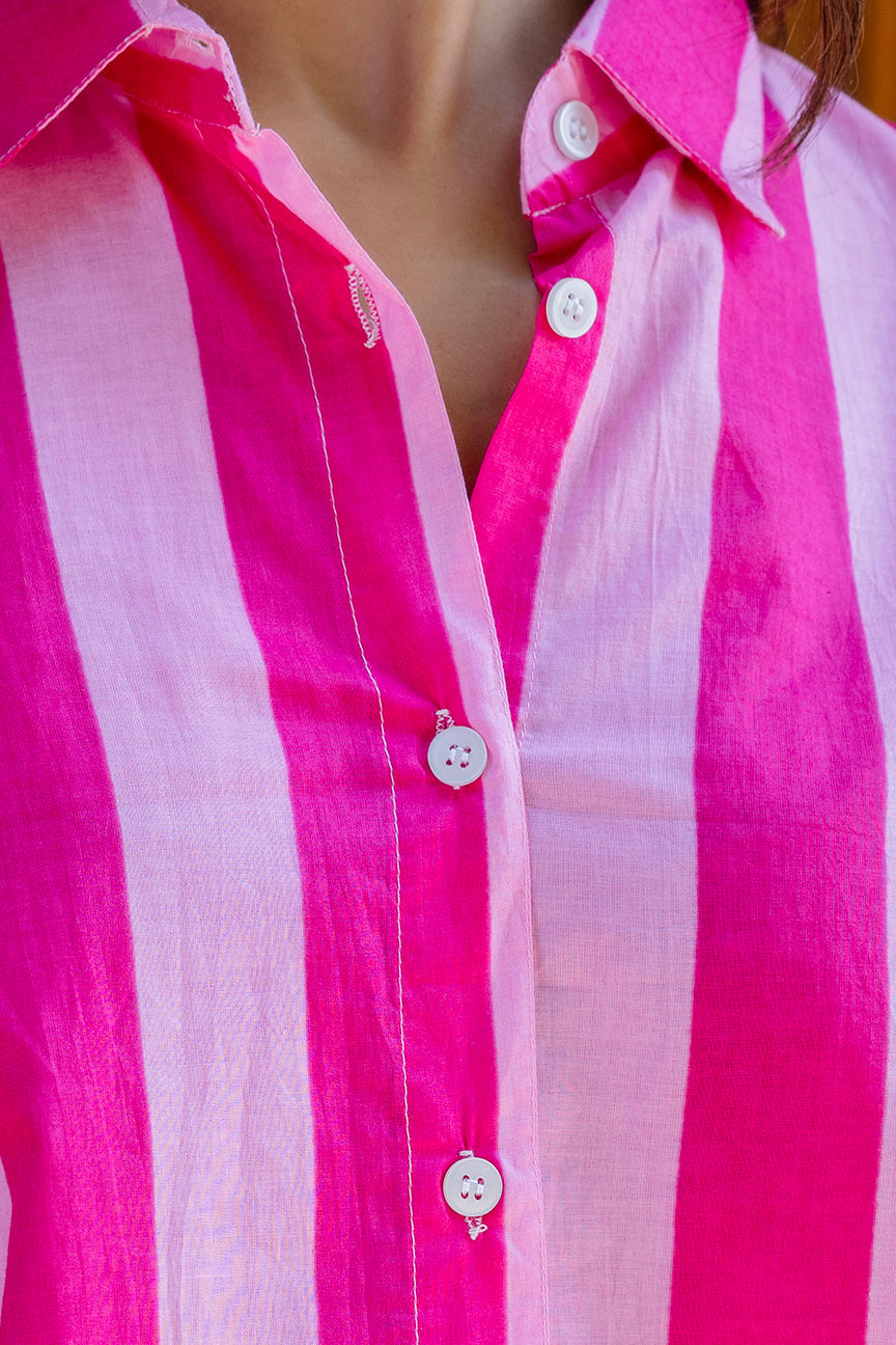 Bubblegum Bliss Striped Cotton Shirt - Hukum Jaipur