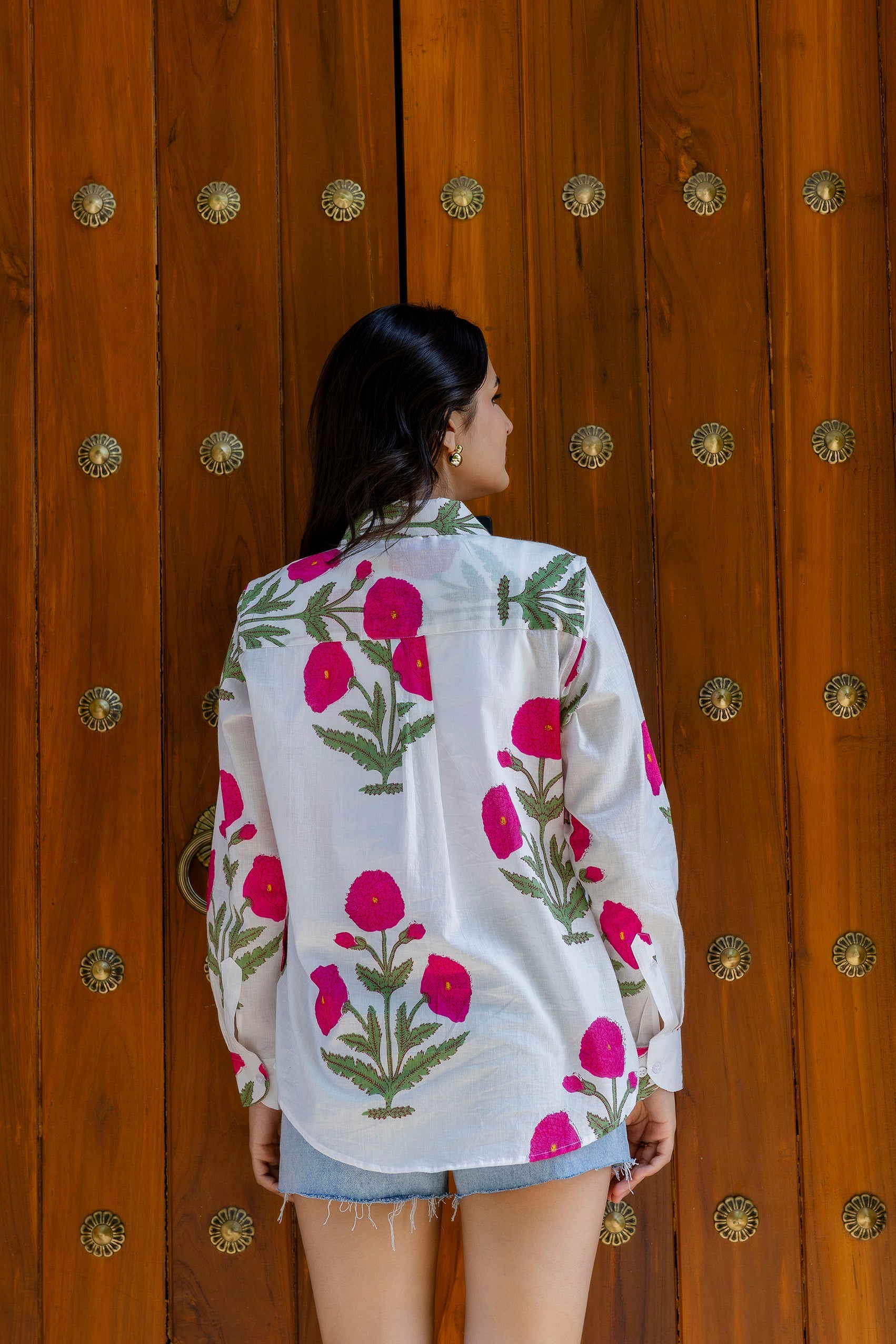 Magenta Poppy Cotton Shirt - Hukum Jaipur