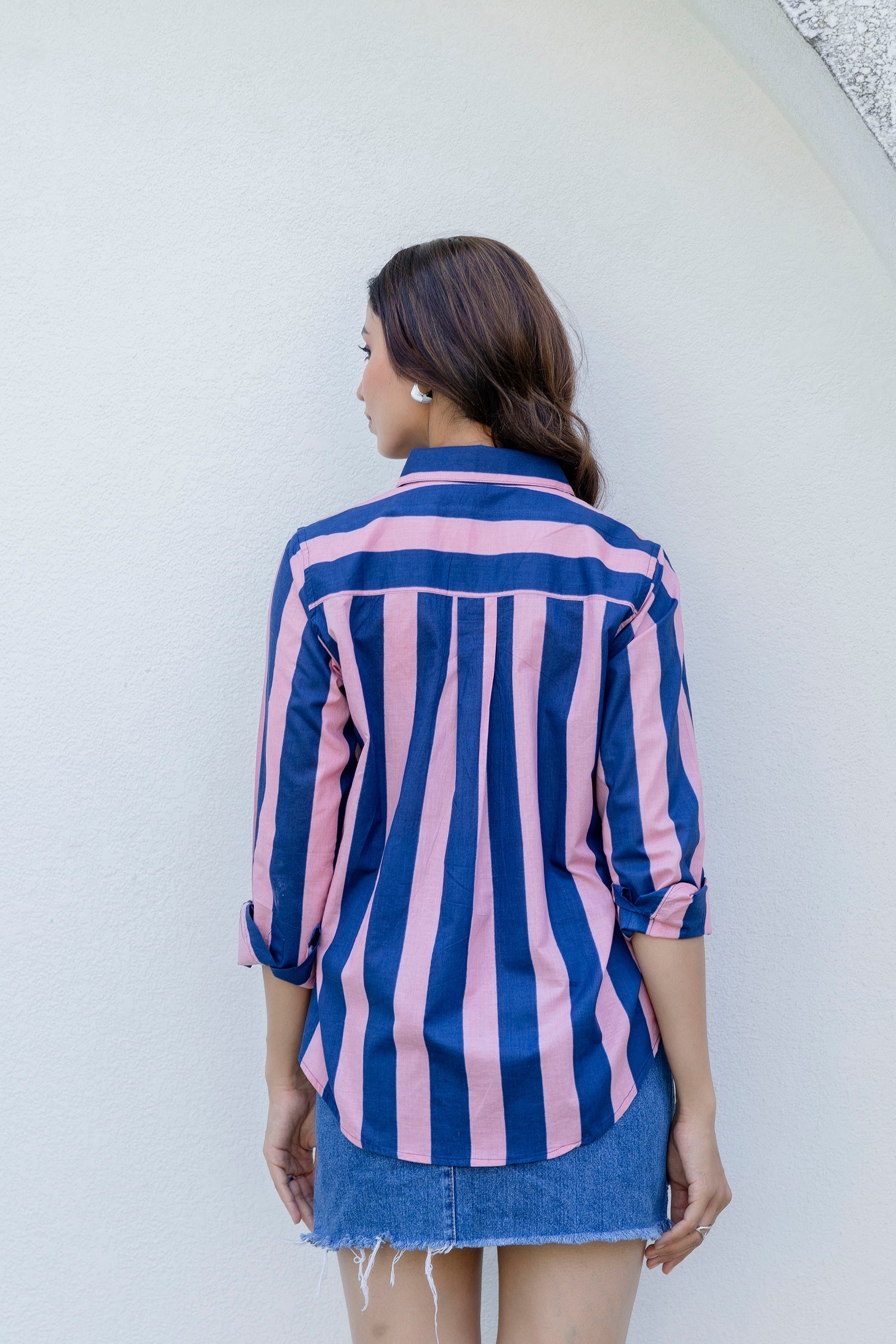Midnight Rose Striped Cotton Shirt - Hukum Jaipur