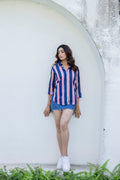 Midnight Rose Striped Cotton Shirt - Hukum Jaipur