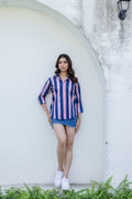 Midnight Rose Striped Cotton Shirt - Hukum Jaipur