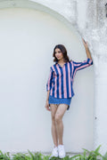 Midnight Rose Striped Cotton Shirt - Hukum Jaipur