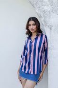 Midnight Rose Striped Cotton Shirt - Hukum Jaipur