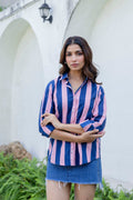 Midnight Rose Striped Cotton Shirt - Hukum Jaipur