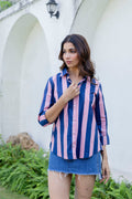 Midnight Rose Striped Cotton Shirt - Hukum Jaipur
