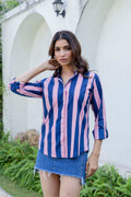 Midnight Rose Striped Cotton Shirt - Hukum Jaipur