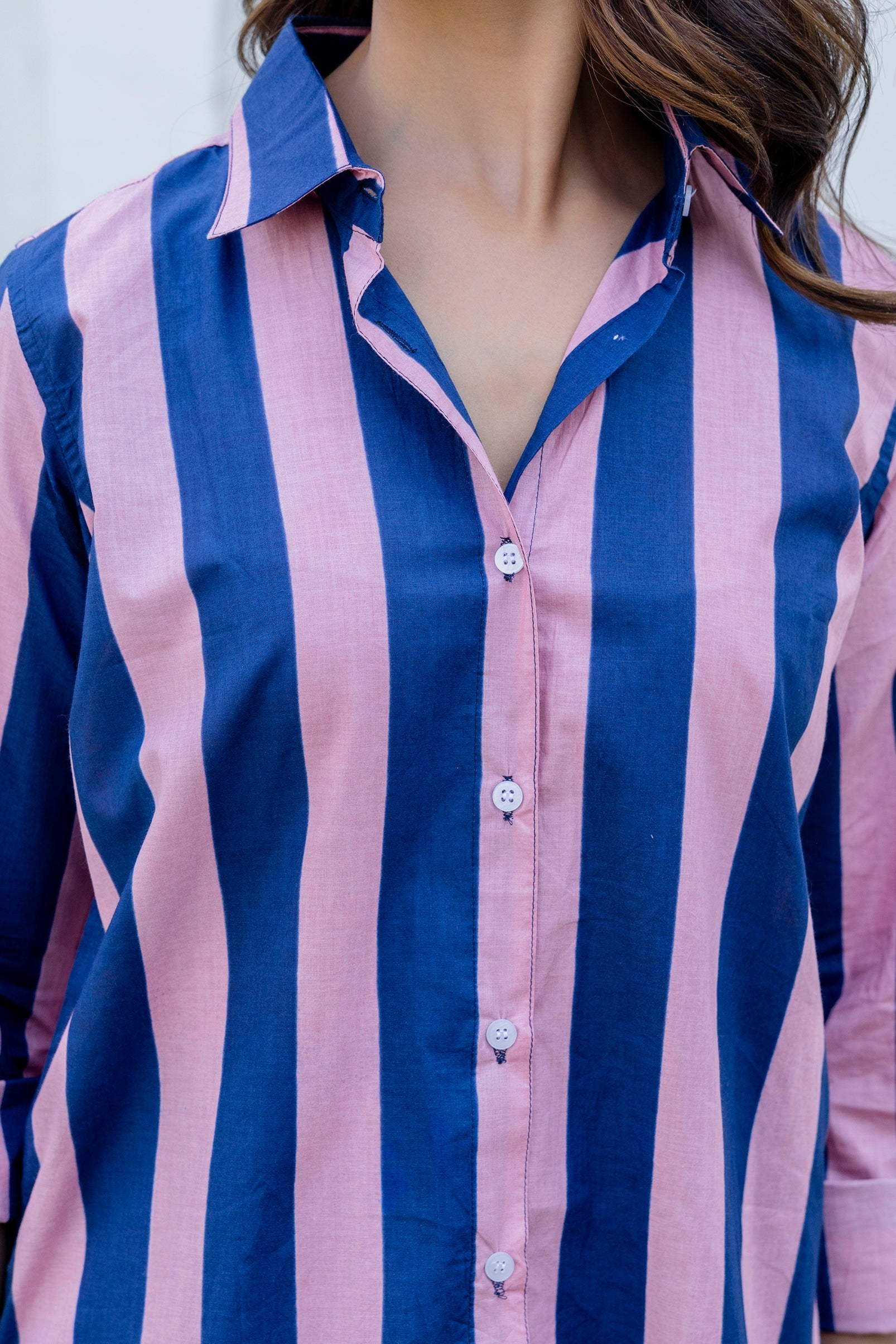 Midnight Rose Striped Cotton Shirt - Hukum Jaipur