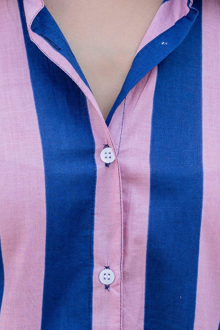 Midnight Rose Striped Cotton Shirt - Hukum Jaipur