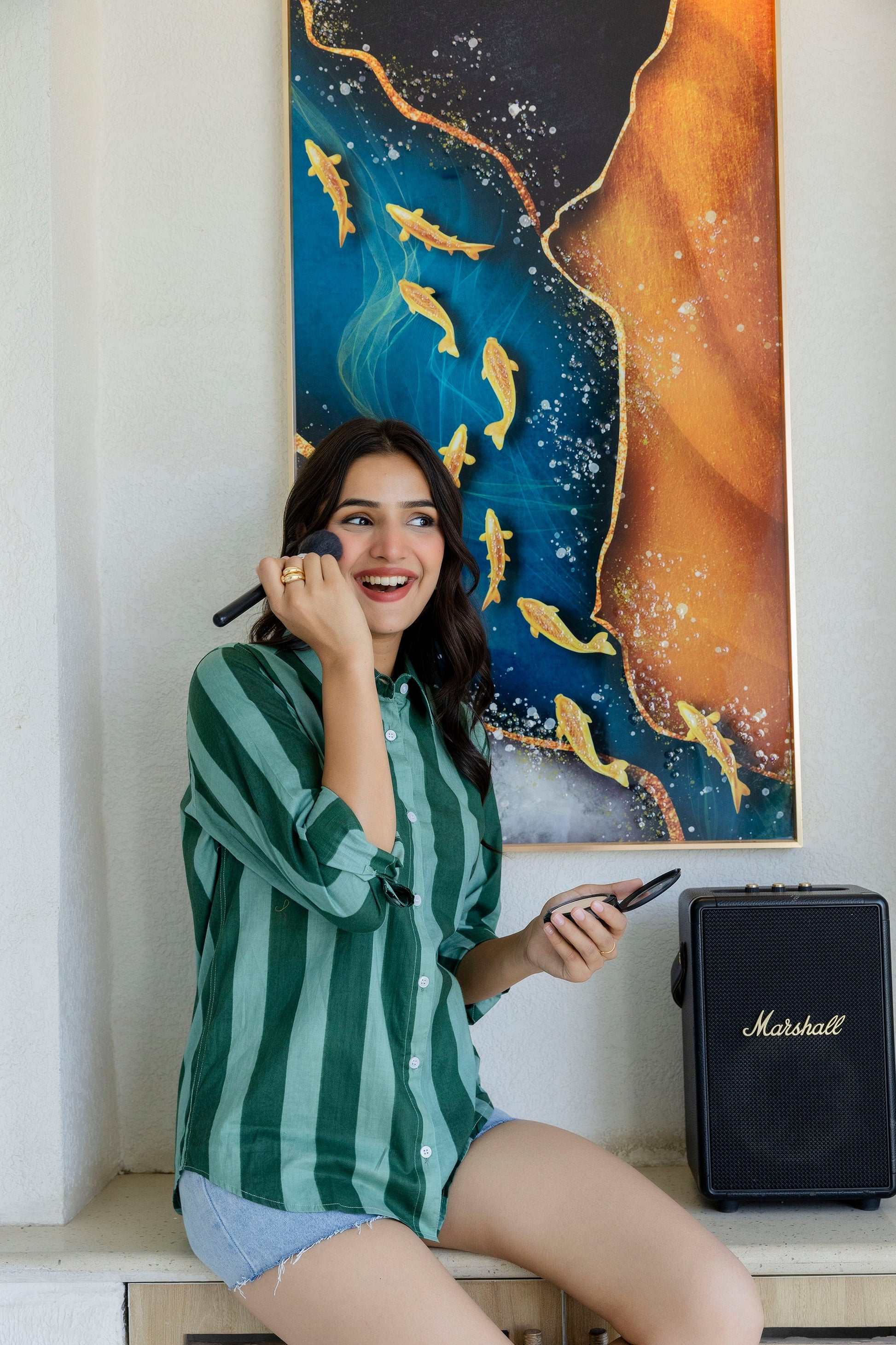 Emerald Promenade Striped Cotton Shirt - Hukum Jaipur