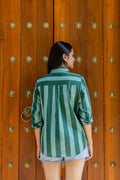 Emerald Promenade Striped Cotton Shirt - Hukum Jaipur