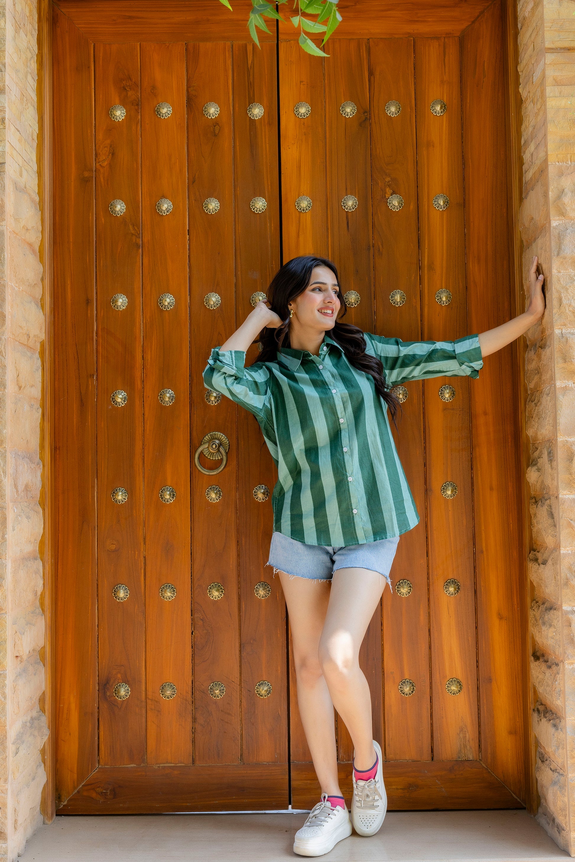 Emerald Promenade Striped Cotton Shirt - Hukum Jaipur