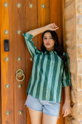 Emerald Promenade Striped Cotton Shirt - Hukum Jaipur