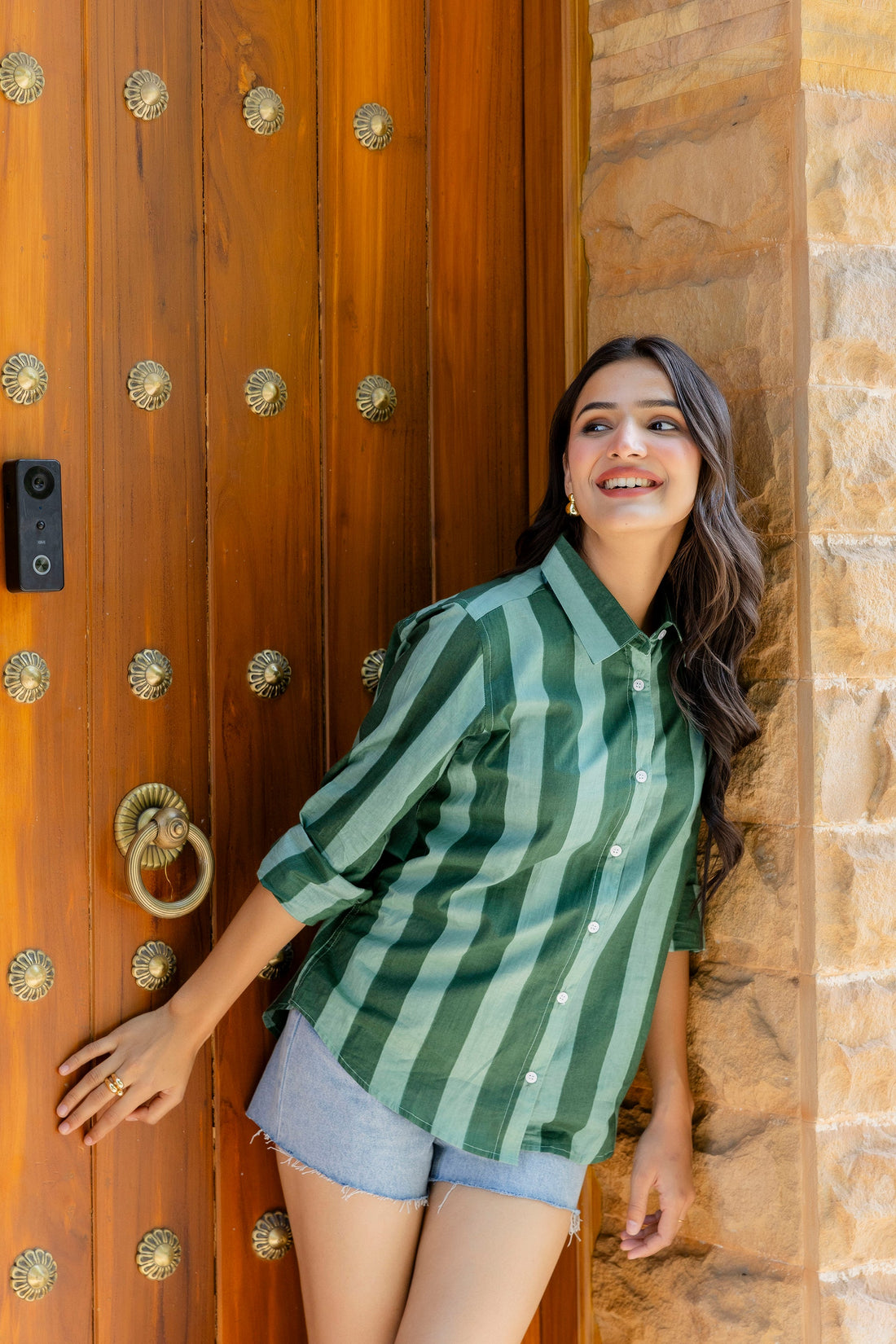 Emerald Promenade Striped Cotton Shirt - Hukum Jaipur