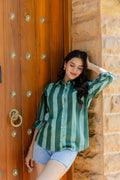 Emerald Promenade Striped Cotton Shirt - Hukum Jaipur