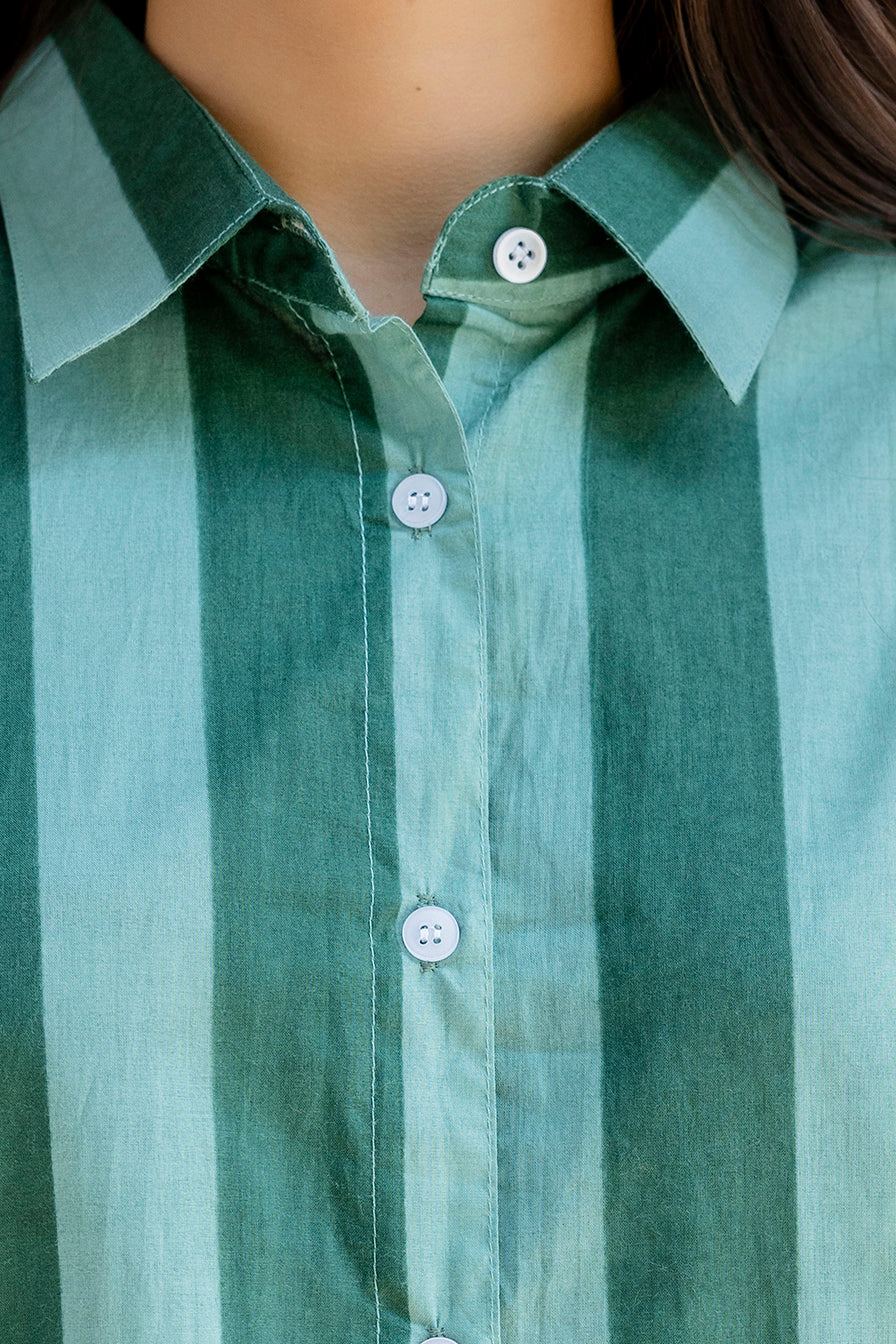 Emerald Promenade Striped Cotton Shirt - Hukum Jaipur