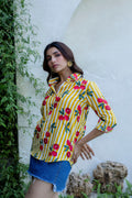 Cherry Sunshine Striped Cotton Shirt - Hukum Jaipur