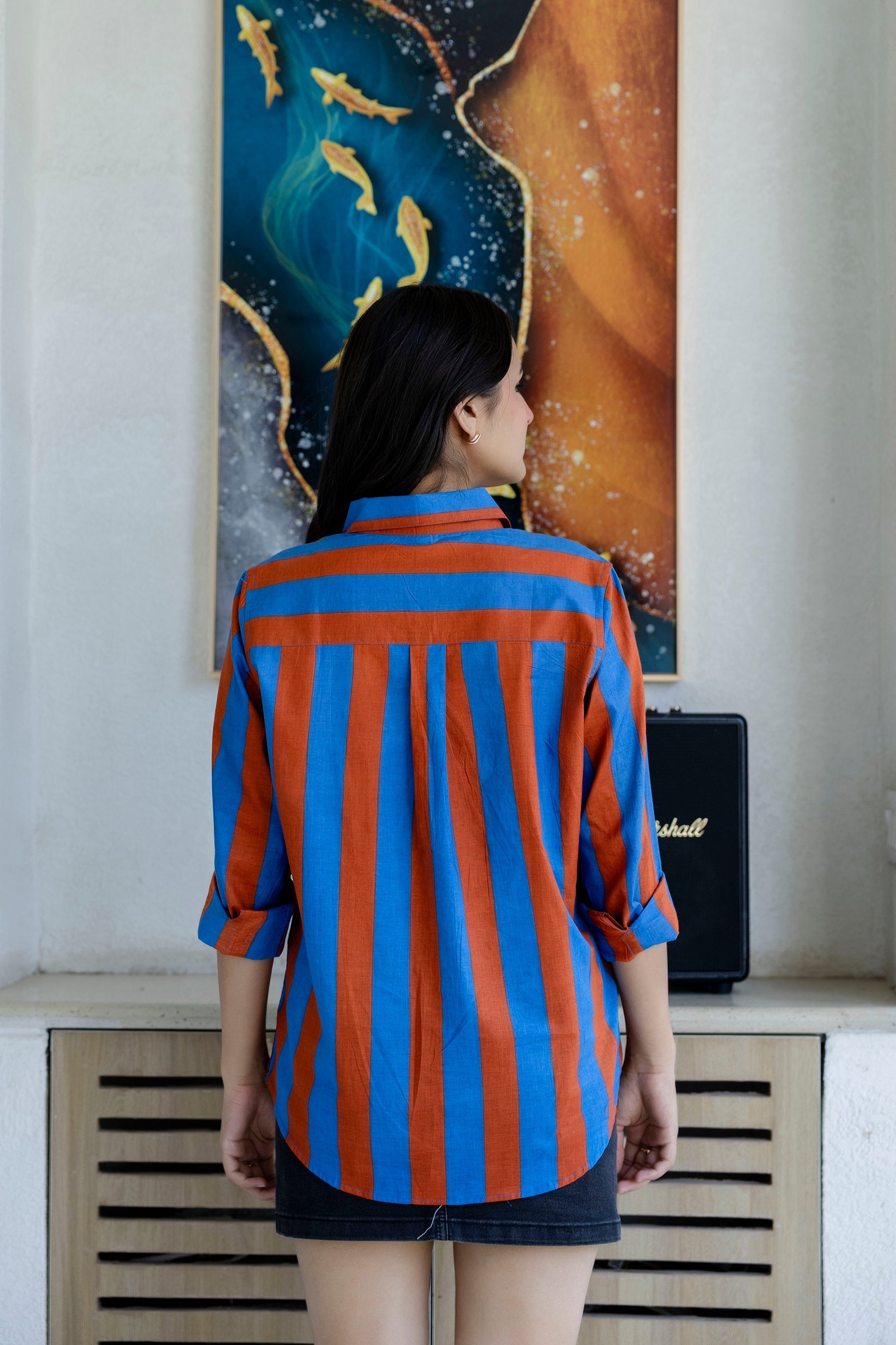 Sunset Boulevard Striped Cotton Shirt - Hukum Jaipur